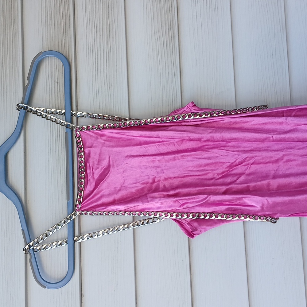 L'AGENCE Pink Satin Maxi Slip Dress with Chain Straps - Picture 6 of 7